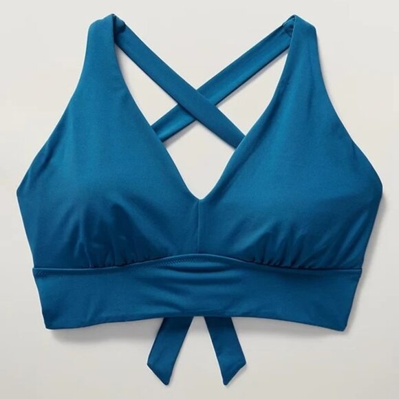 Athleta L LARGE Plunge Bikini Top Dark Lapis Blue Teal Support Swim Top - Picture 1 of 8